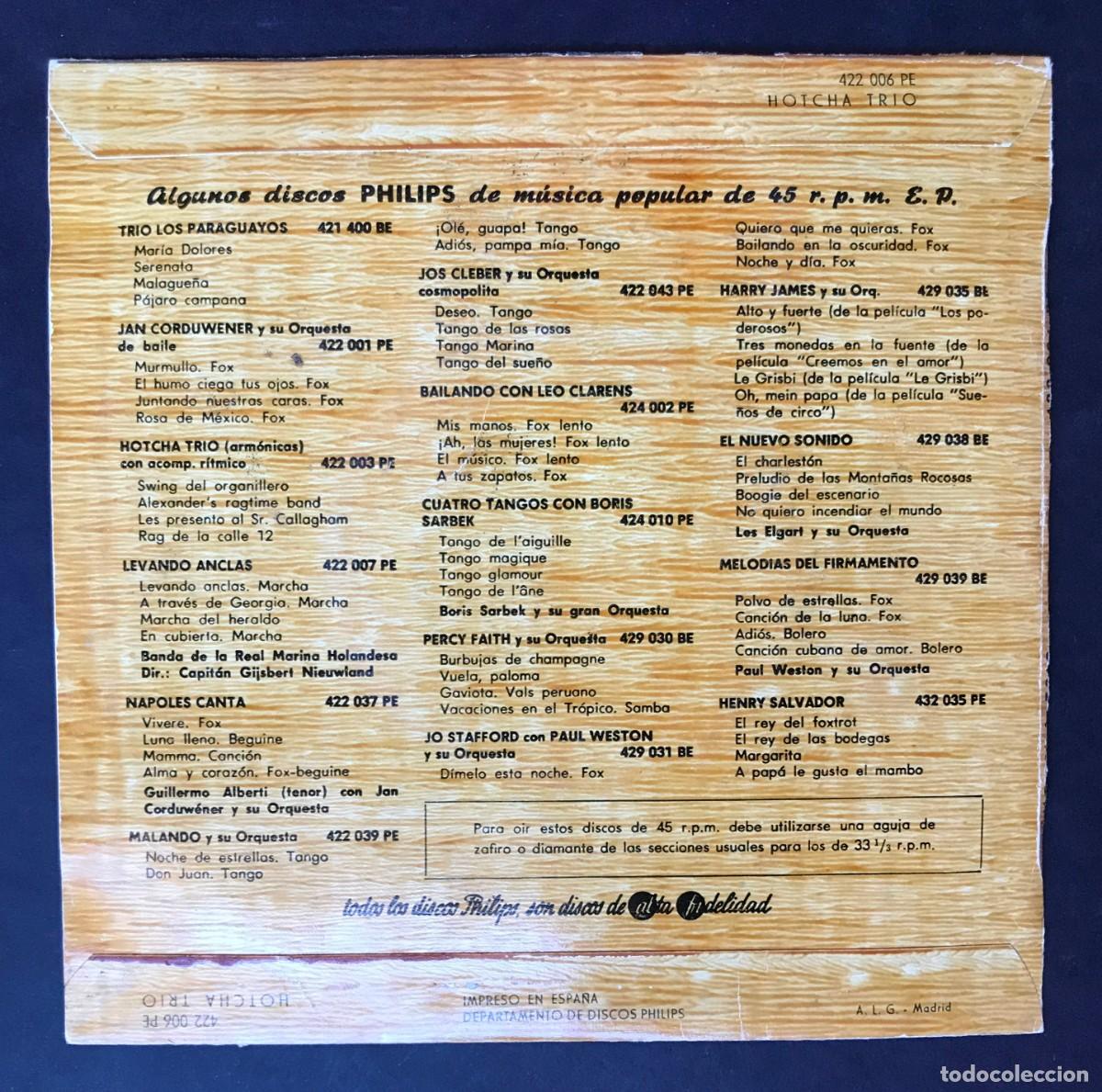 Discos de vinilo: HOTCHA TRIO - Boogie De Los Hotcha- EP - PHILIPS - Foto 2