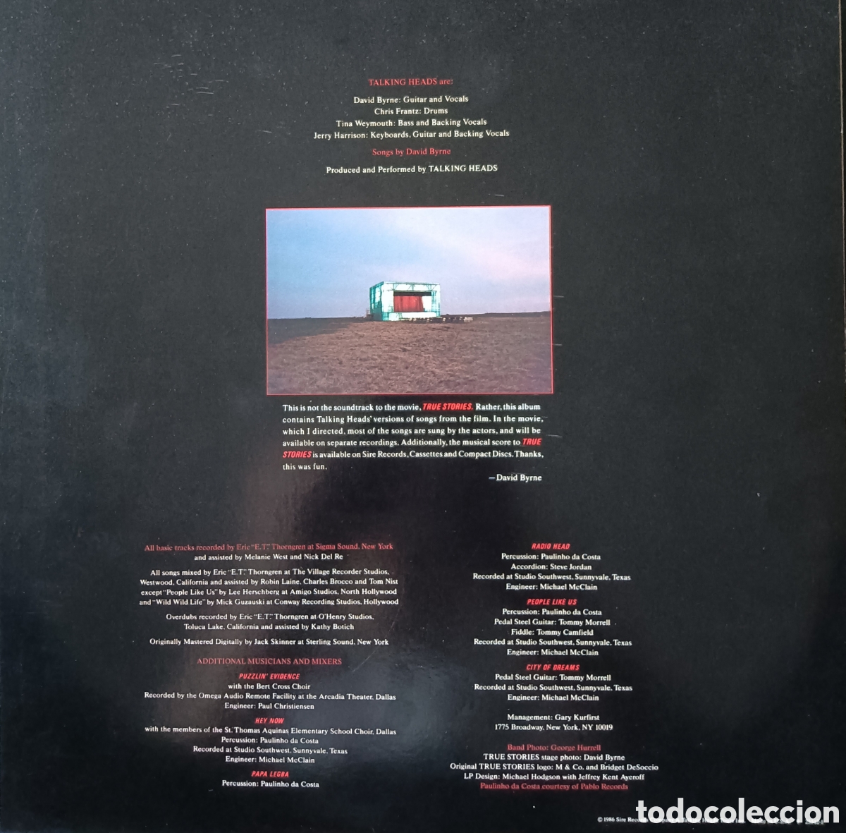 Discos de vinilo: Talking Heads, 1986 - True Stories - Foto 3