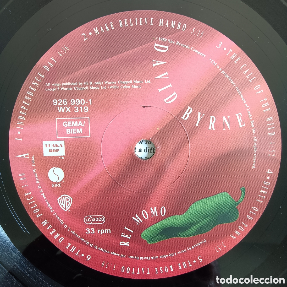 Discos de vinilo: David Byrne, 1989 - Rei Momo - Foto 5