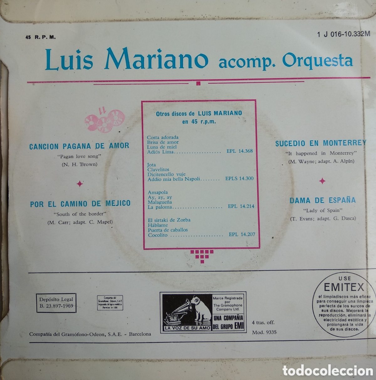 Discos de vinilo: *LUIS MARIANO, SPAIN EMI, 1969, CS.2 - Foto 2