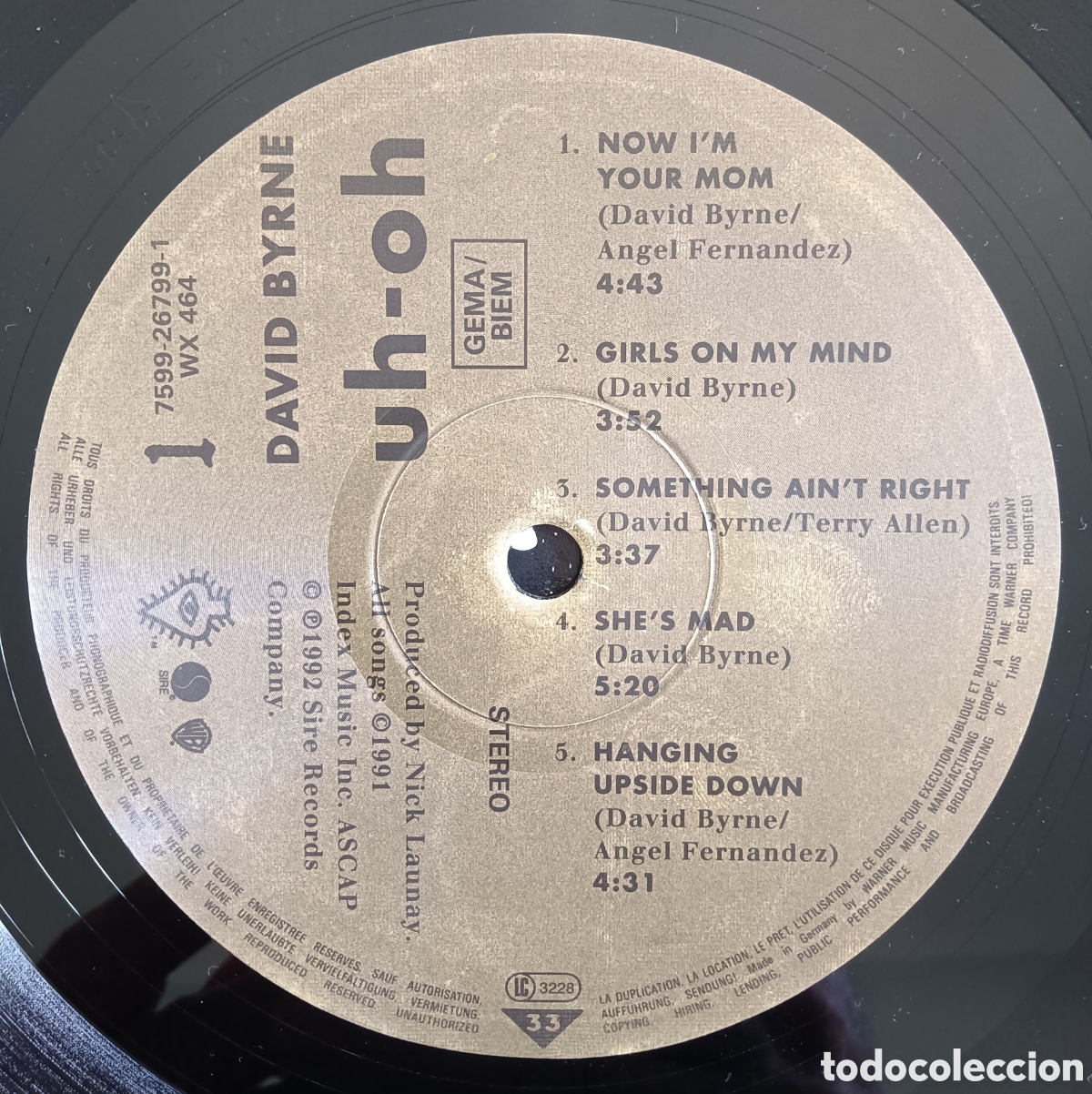 Discos de vinilo: David Byrne, 1992 - Uh-oh - Foto 4