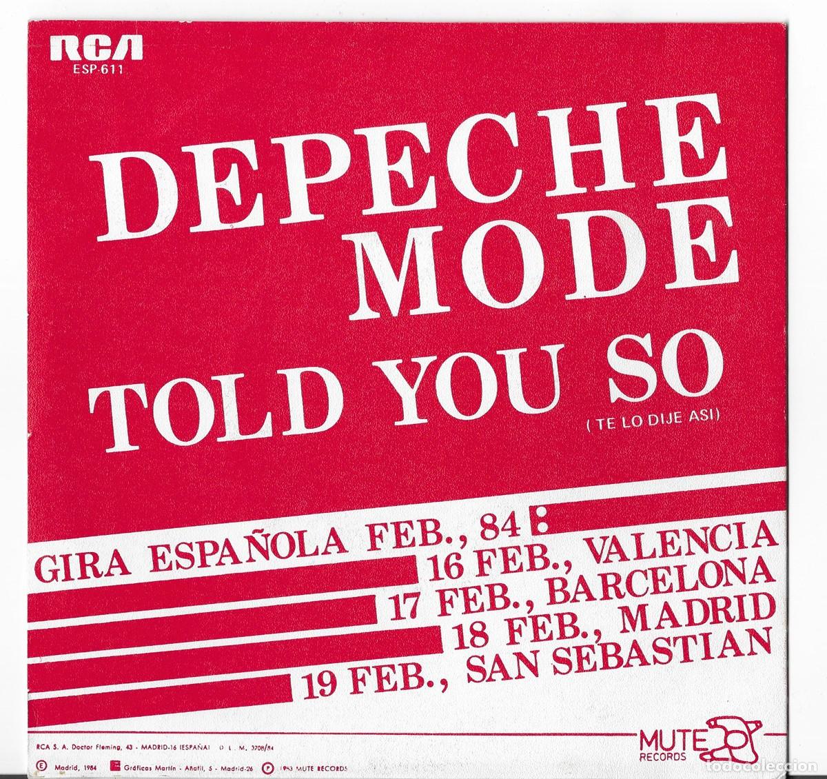 Discos de vinilo: DEPECHE MODE SINGLE TOLD YOU SO PROMO COMO NUEVO - Foto 2