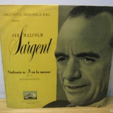 Discos de vinilo: DISCO VINILO. ORQUESTA SINFONICA B.B.C. SIR MALCOLM SARGENT. SINFONIA Nº 3 EN LA MENOR. 1958