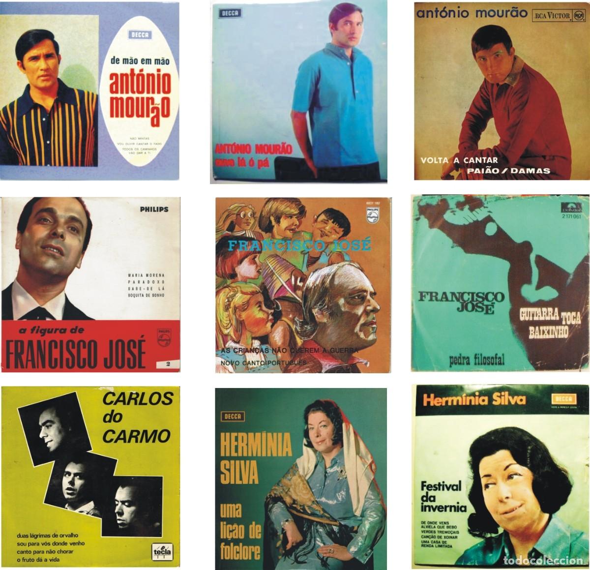 Disques de vinyle: Ant&oacute;nio Mour&atilde;o, Francisco Jos&eacute;, Herminia Silva, etc.9 discos vinil 45 RPM 7&rdquo;