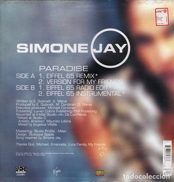 Discos de vinilo: Simone Jay &lrm;&ndash; Paradise (Eiffel 65 Remix) MAXI - Foto 2