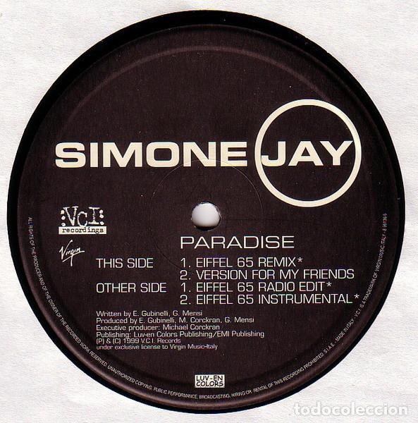 Discos de vinilo: Simone Jay &lrm;&ndash; Paradise (Eiffel 65 Remix) MAXI - Foto 3
