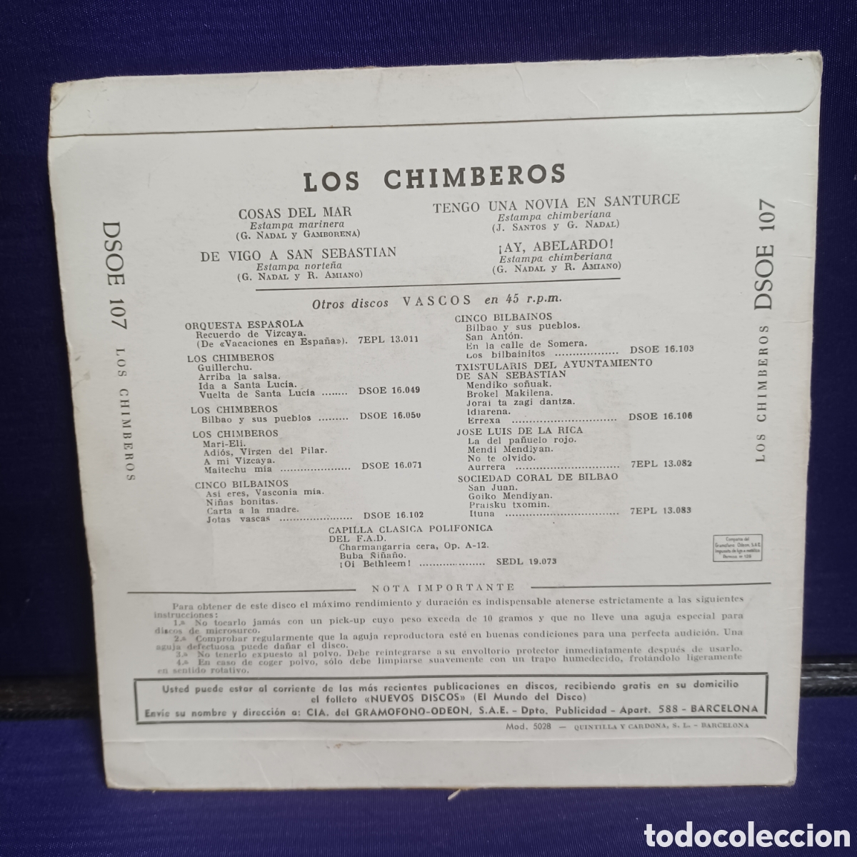 Discos de vinilo: CANCIONES VASCAS, LOS CHIMBEROS - COSAS DEL MAR + 3 - Foto 2