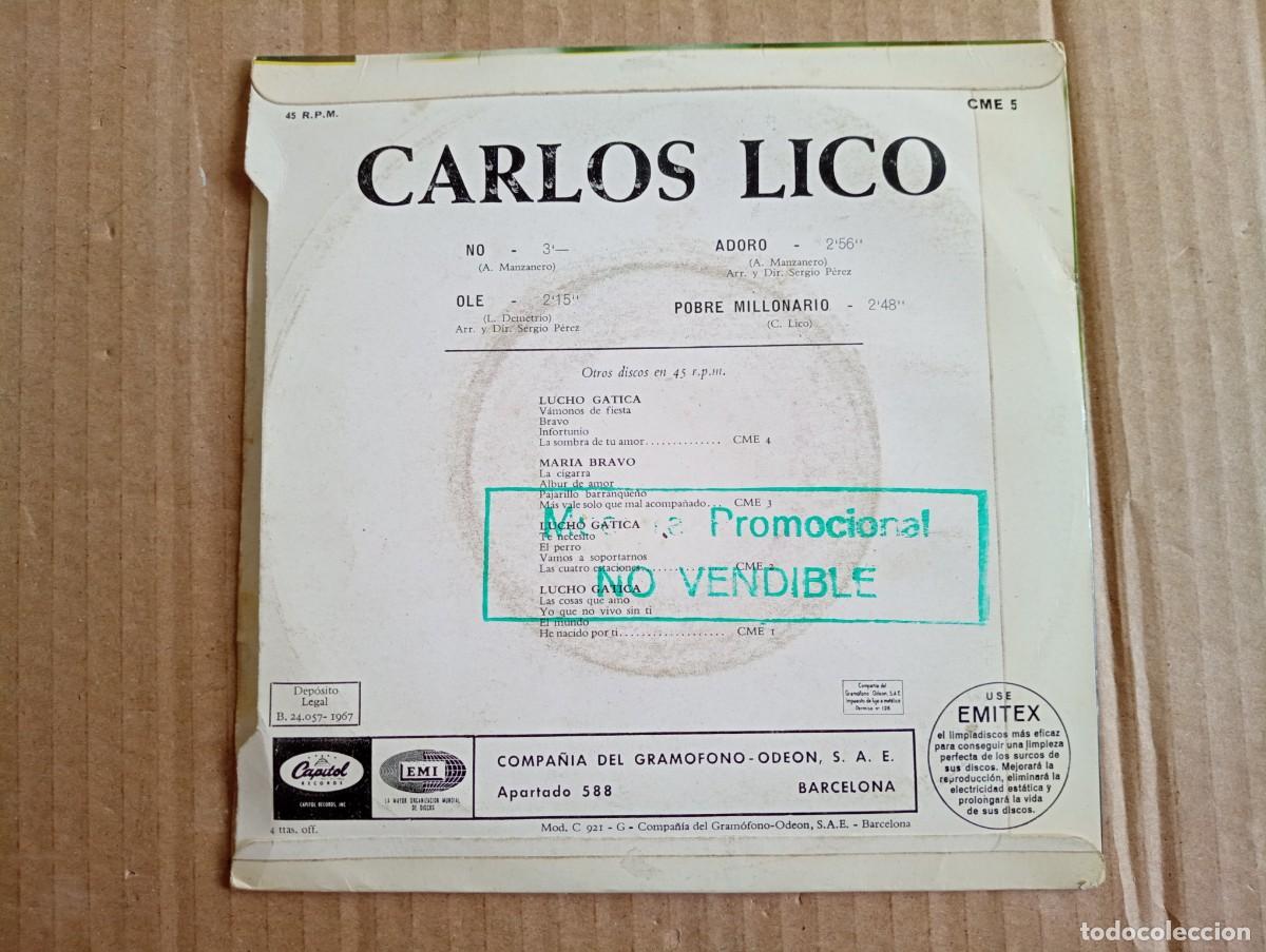 Discos de vinilo: CARLOS LICO - NO EP 4 TEMAS 1967 - Foto 3