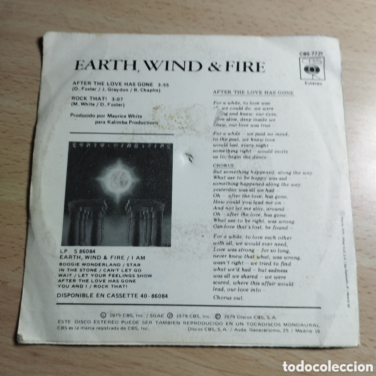 Discos de vinilo: Single 7&rdquo; Earth, Wind & Fire 1979 Cuando el amor termina. - Foto 2