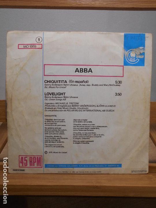Discos de vinilo: ABBA CHIQUITITA LOVELIGHT SINGLE - Foto 2