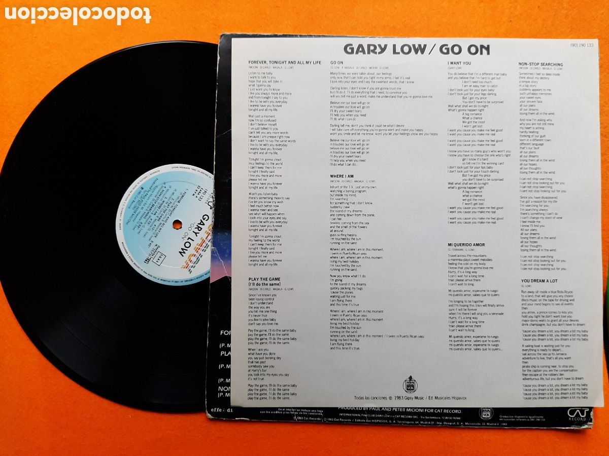 Discos de vinilo: GARY LOW - GO ON - 1983 - LP HISPAVOX - CAT RECORD - CONTIENE INSERT - Foto 2