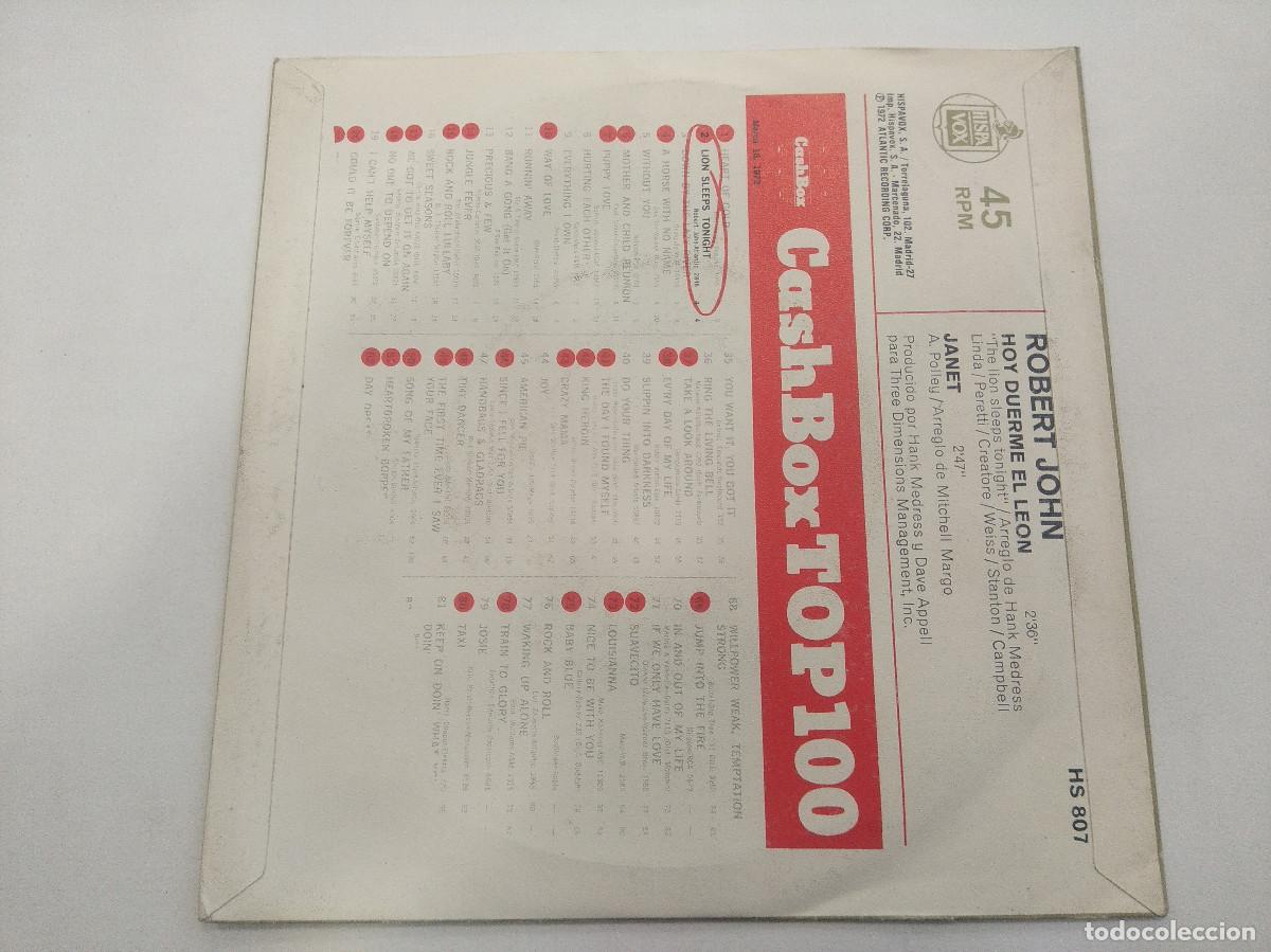 Discos de vinilo: ROBERT JOHN/HOY DUERME EL LEON/SINGLE. - Foto 3