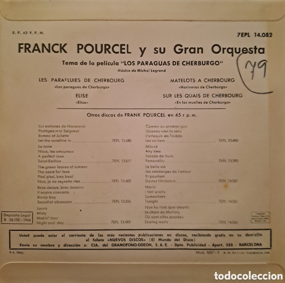 Discos de vinilo: FRANCK POURCEL. LOS PARAGUAS DE CHERBURGO + 3. iGS.1 - Foto 2