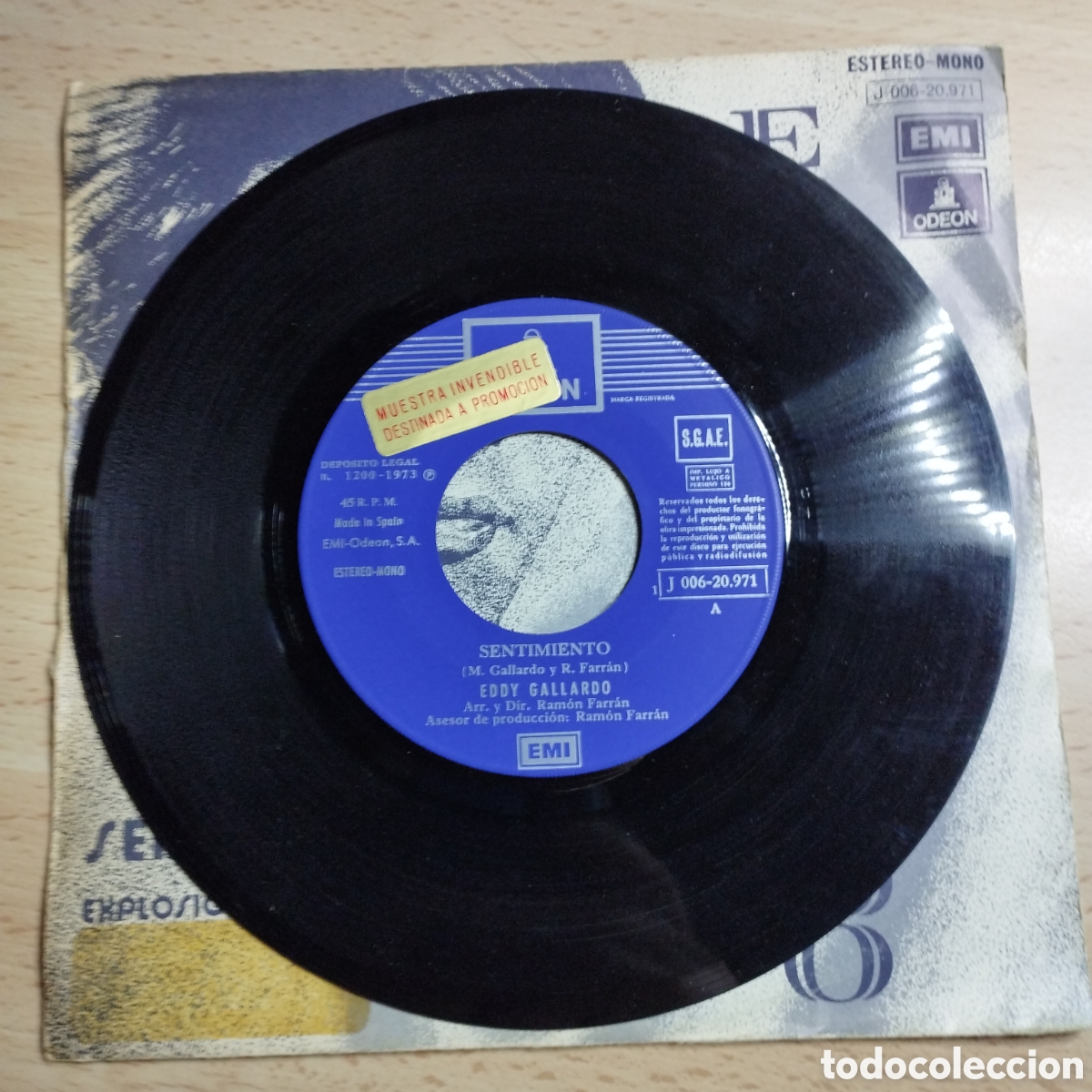Discos de vinilo: Single 7&rdquo; Eddy Gallardo 1973 Sentimiento + Explosi&oacute;n de amor. - Foto 4