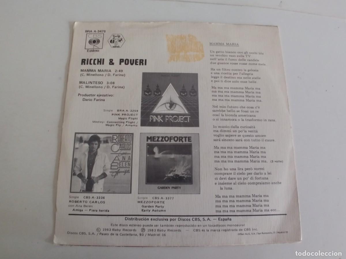 Discos de vinilo: RICCHI & POVERI-SINGLE MAMMA MIA - Foto 2