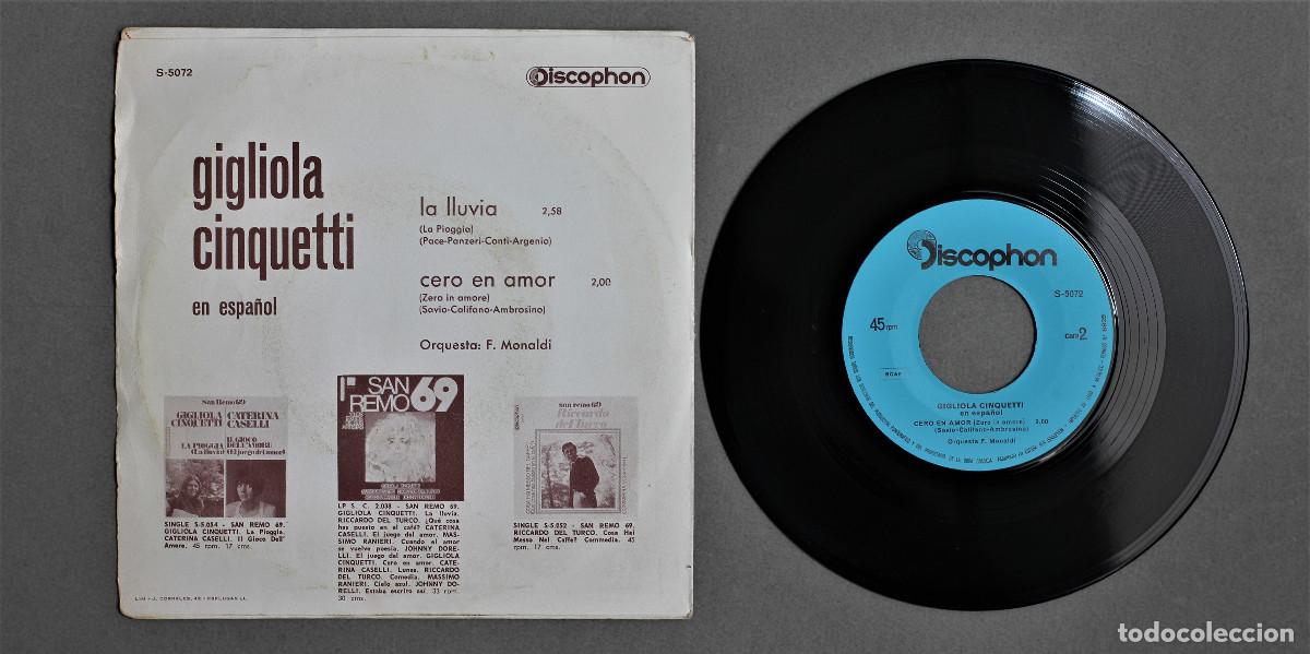 Discos de vinilo: GIGLIOLA CINQUETTI//LA LLUVIA//1969//SINGLE//DISCOPHON - Foto 2