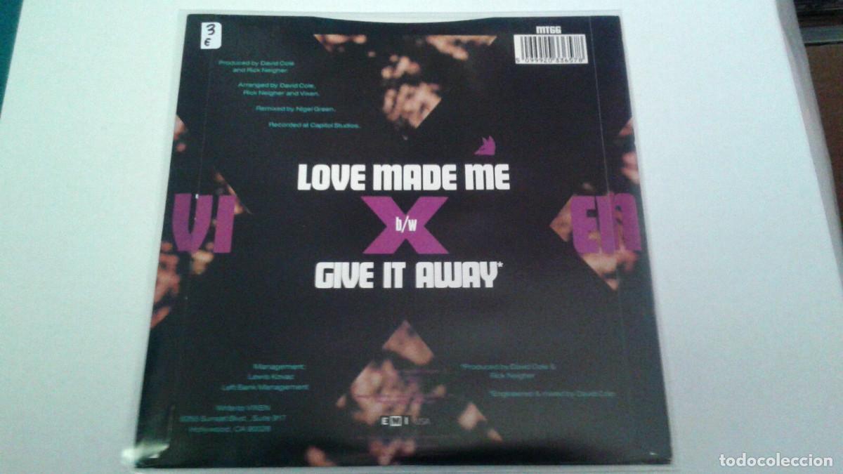 Discos de vinilo: VIXEN &rdquo;LOVE MADE ME&rdquo; 7&rdquo; SINGLE EX/EX - Foto 2
