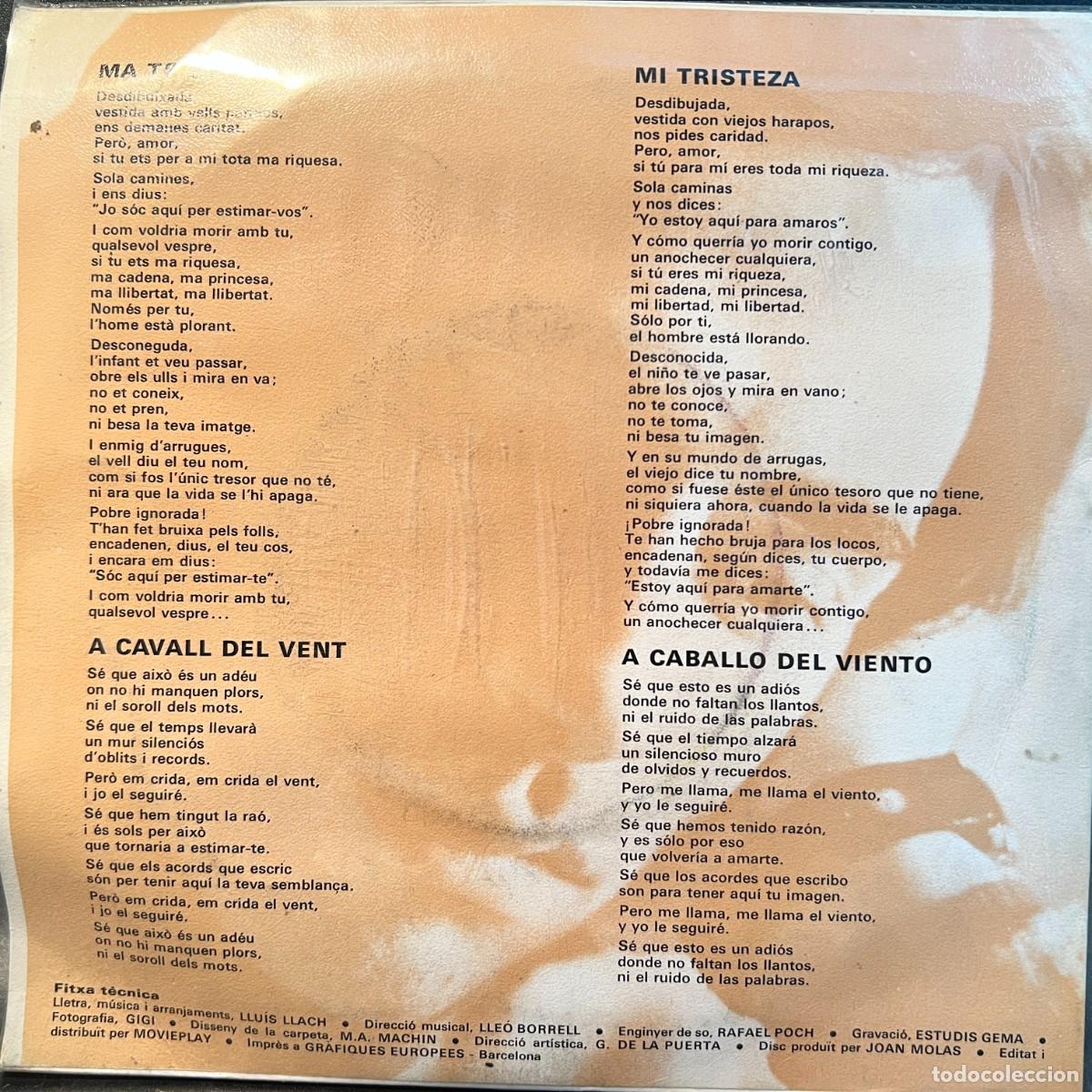 Discos de vinilo: LLUIS LLACH - A CAVALL DEL VENT - SINGLE - Foto 2