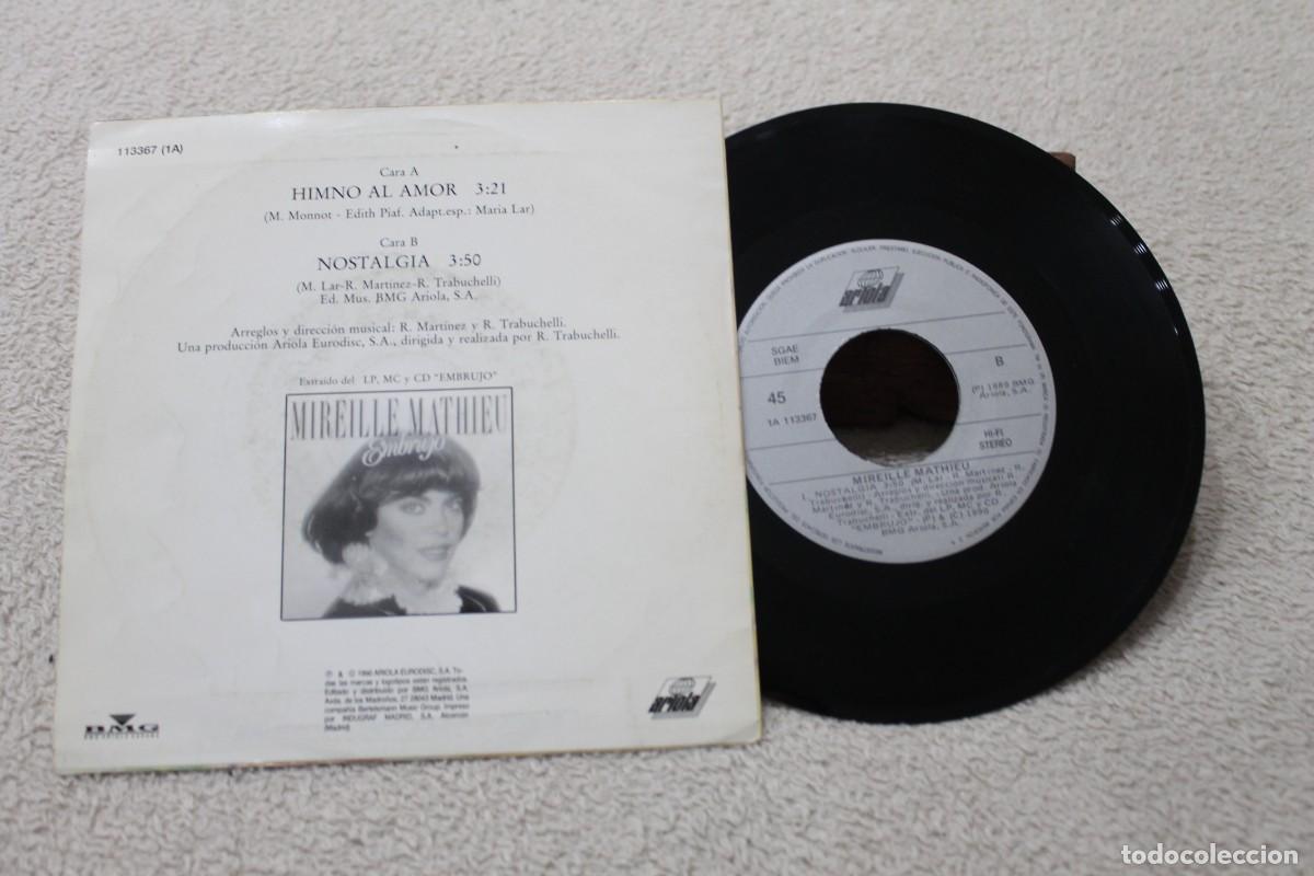 Discos de vinilo: MIREILLE MATHIEU HIMNO AL AMOR SINGLE MADE IN SPAIN 1990 - Foto 2