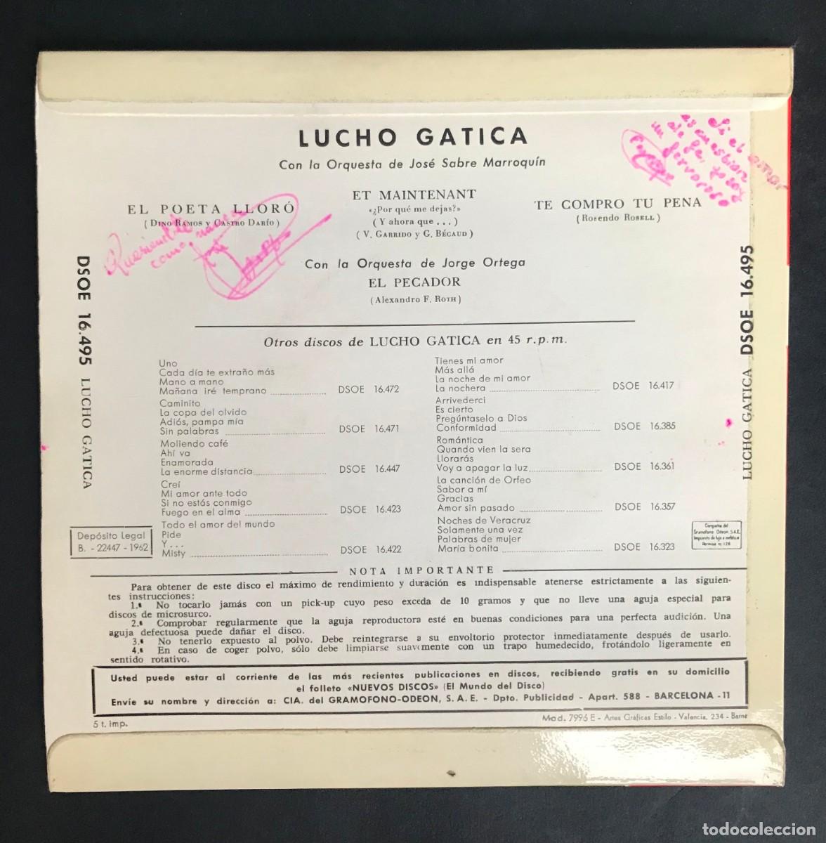 Discos de vinilo: LUCHO GATICA - Et Maintenant - EP 1962 - ODEON - Foto 2