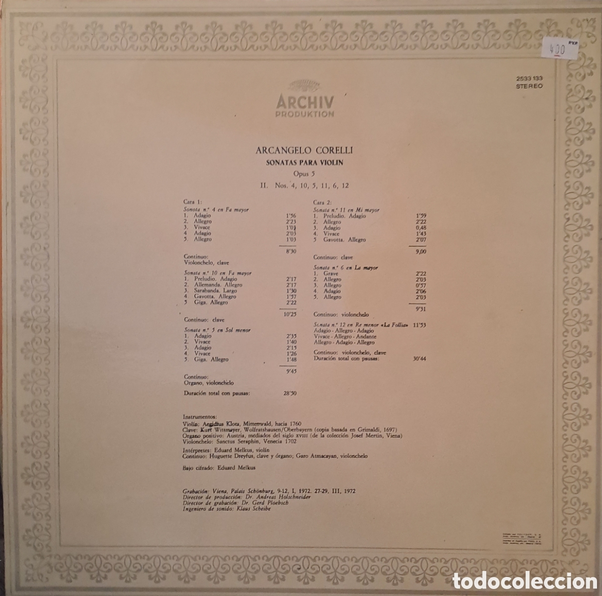 Discos de vinilo: CORELLI. VIOLINSONATEN. OP. 5. LM.1 - Foto 2