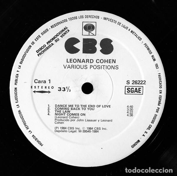Discos de vinilo: Leonard Cohen - Various Positions - Promo - Spain - Foto 2