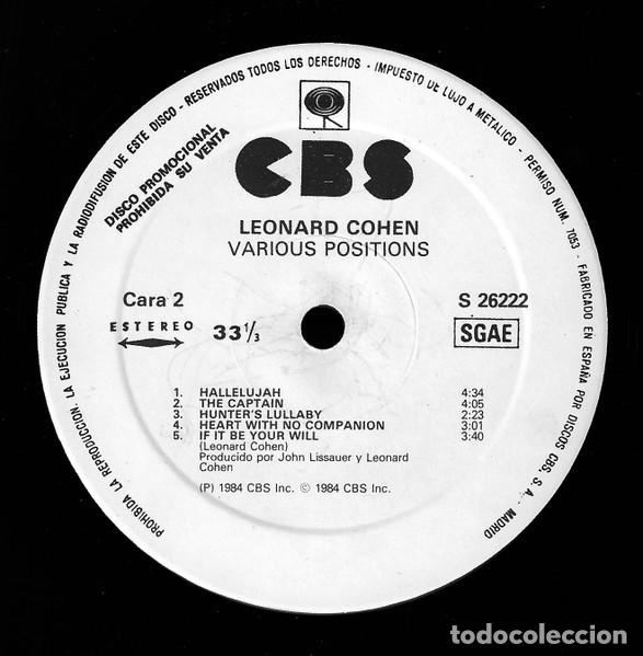 Discos de vinilo: Leonard Cohen - Various Positions - Promo - Spain - Foto 3