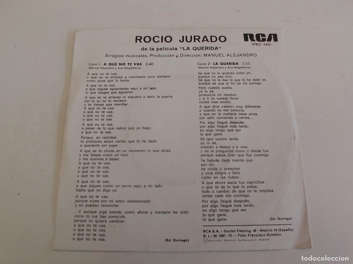 Discos de vinilo: ROCIO JURADO-SINGLE A QUE NO TE VAS - Foto 2