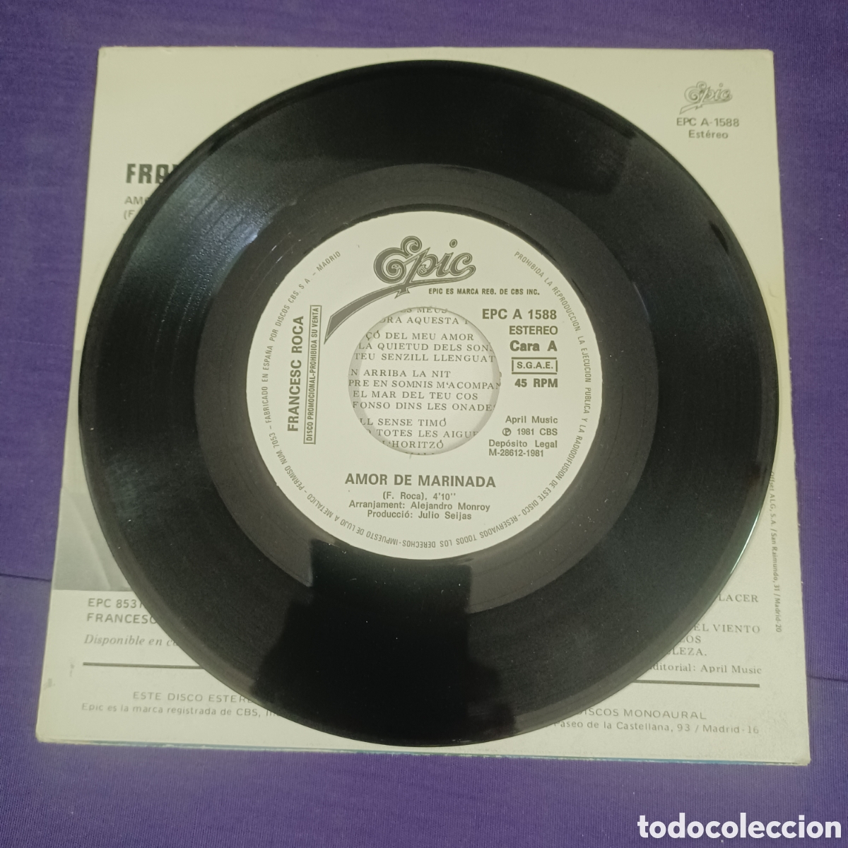 Discos de vinilo: FRANCESC ROCA - AMOR DE MARINADA 1981 SINGLE PROMO - Foto 4