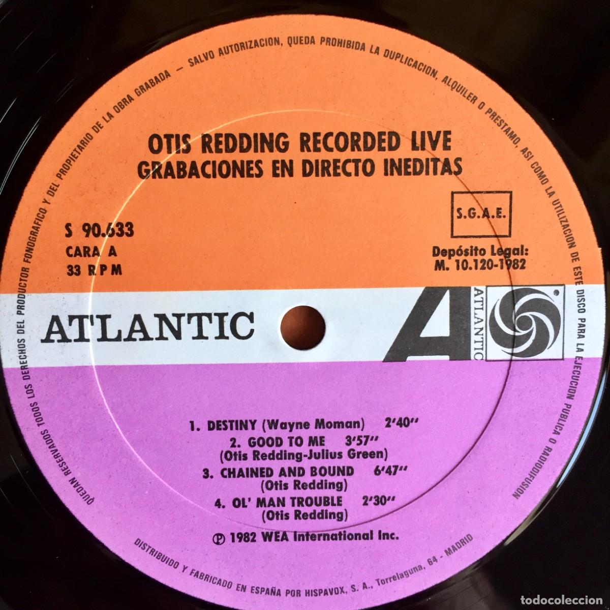 Discos de vinilo: OTIS REDDING : RECORDED LIVE [ATLANTIC - ESP 1982] LP - Foto 3