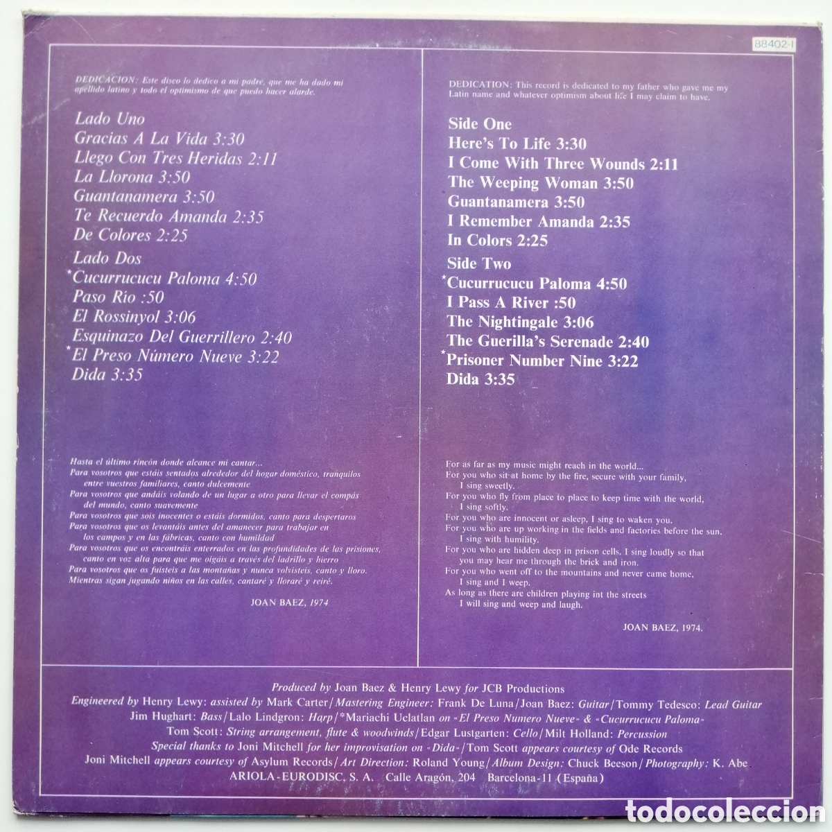 Discos de vinilo: joan baez gracias a la vida vinilo - Foto 2