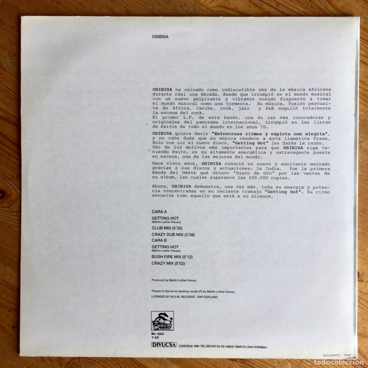 Discos de vinilo: OSIBISA : GETTING HOT [SPLASH - ESP 1988] 12&rdquo; - Foto 2