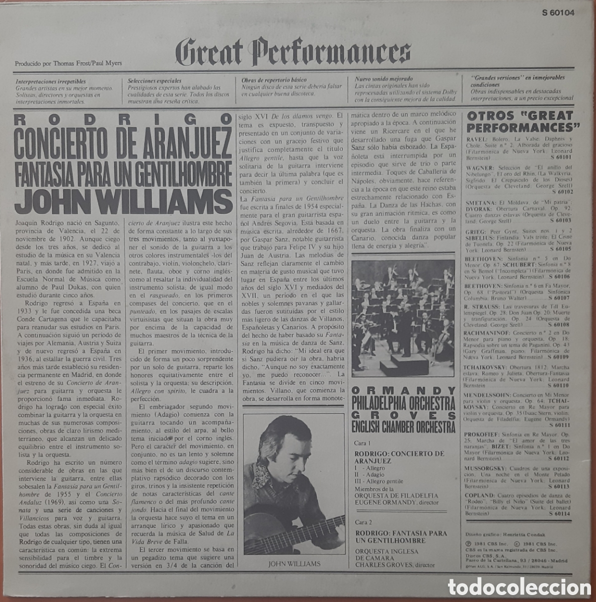 Discos de vinilo: Concierto de Aranjuez. LP. John Williams. Great Performances. - Foto 2