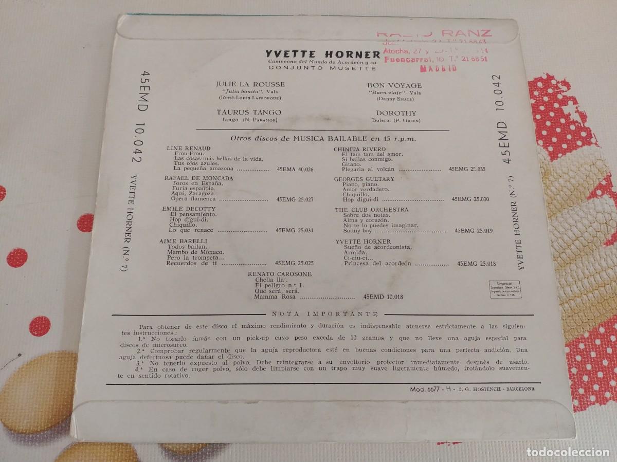Discos de vinilo: YVETTE HORNER-EP JULIE LA ROUSSE +3 - Foto 2