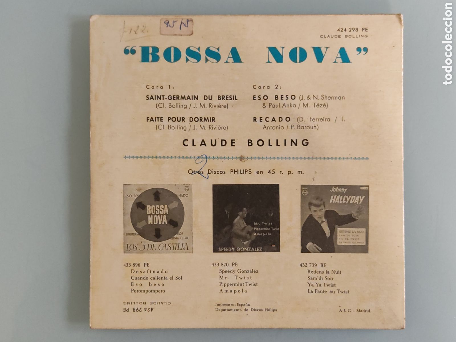 Discos de vinilo: EP. Claude Bolling. &rdquo;Bossa Nova&rdquo; - Foto 2
