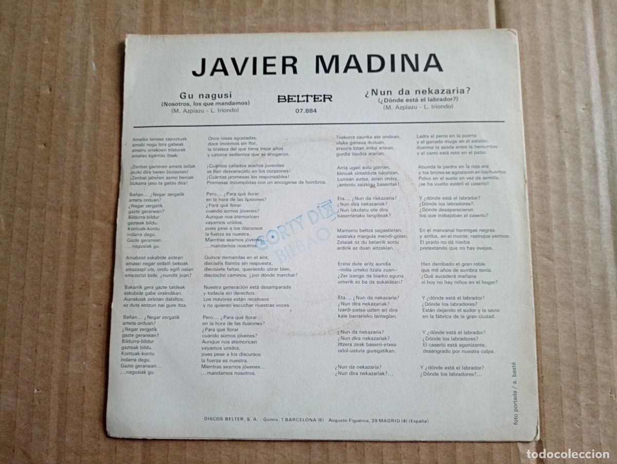 Discos de vinilo: JAVIER MADINA - GU NAGUSI SINGLE 1971 - Foto 3