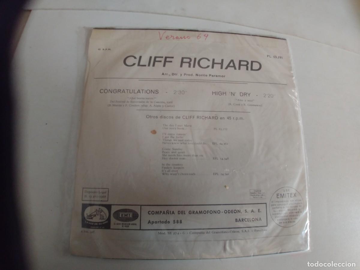 Discos de vinilo: CLIFF RICHARD-SINGLE CONGRATULATIONS - Foto 2