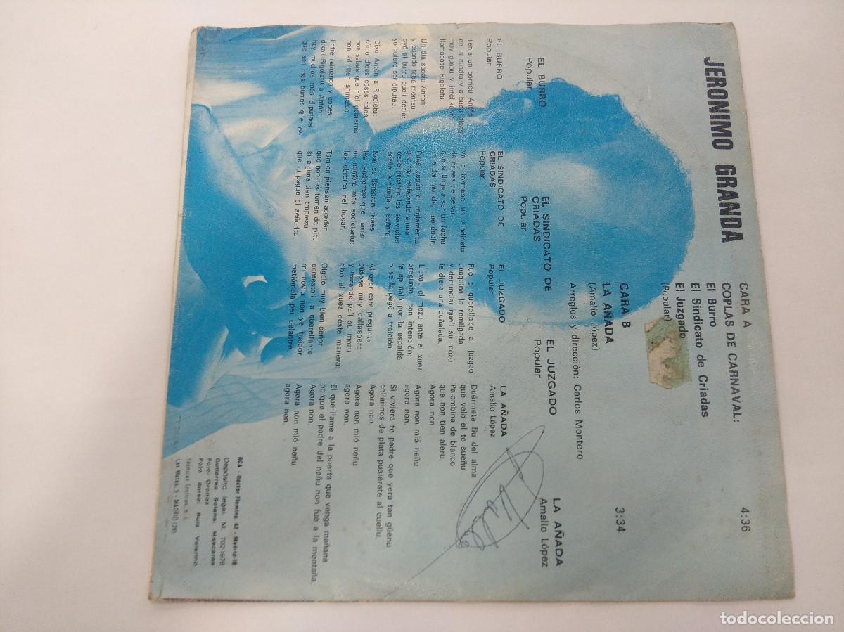 Discos de vinilo: JERONIMO GRANDA/COPLAS DE CARNAVAL/SINGLE. - Foto 3