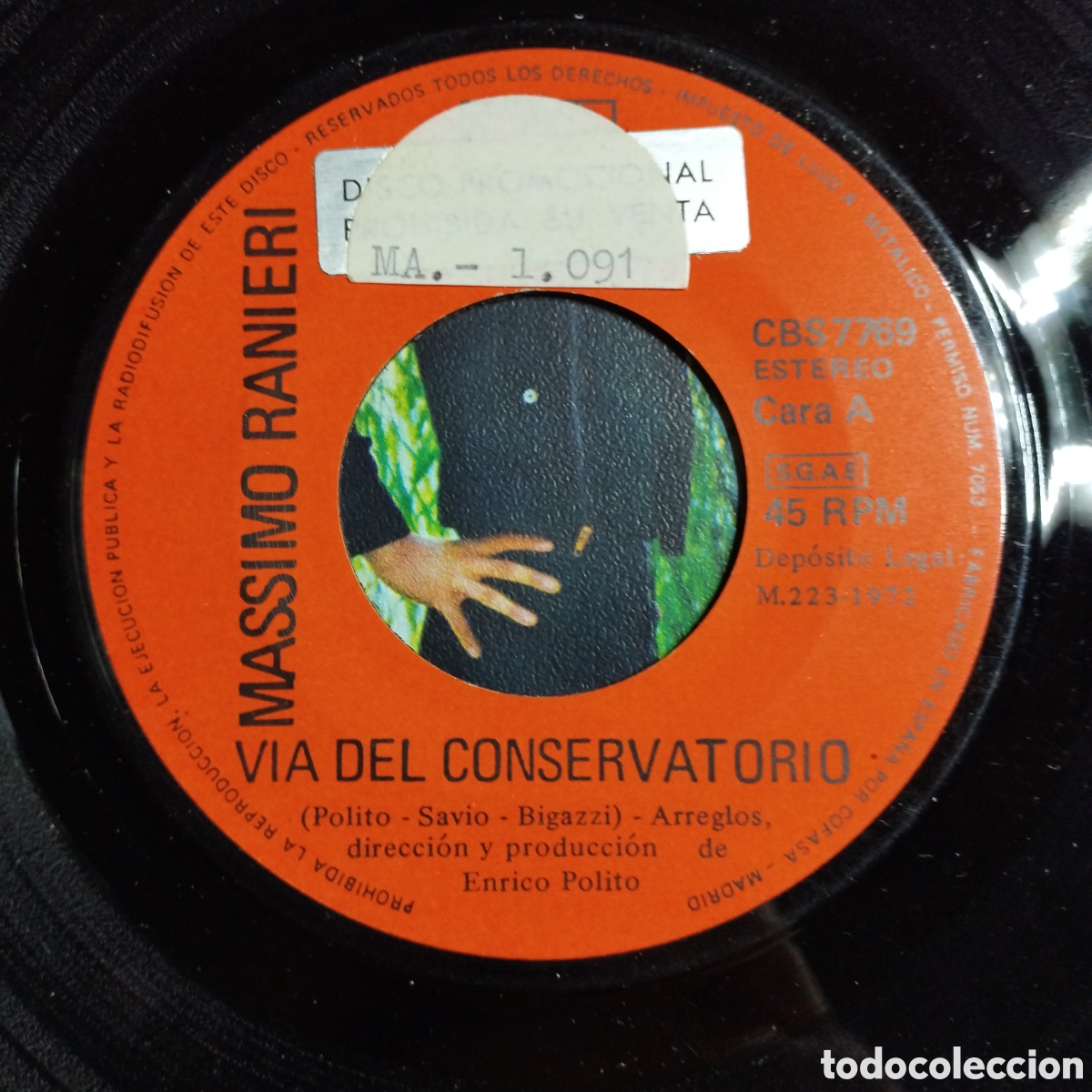 Discos de vinilo: Single 7&rdquo; Massimo Ranieri 1972 V&iacute;a del conservatorio + Jes&uacute;s. - Foto 3