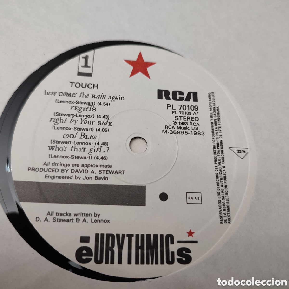 Discos de vinilo: Disco vinilo LP de Eurythmics &rdquo; Touch &rdquo; ,primera edicion espa&ntilde;ola de 1983 - Foto 5
