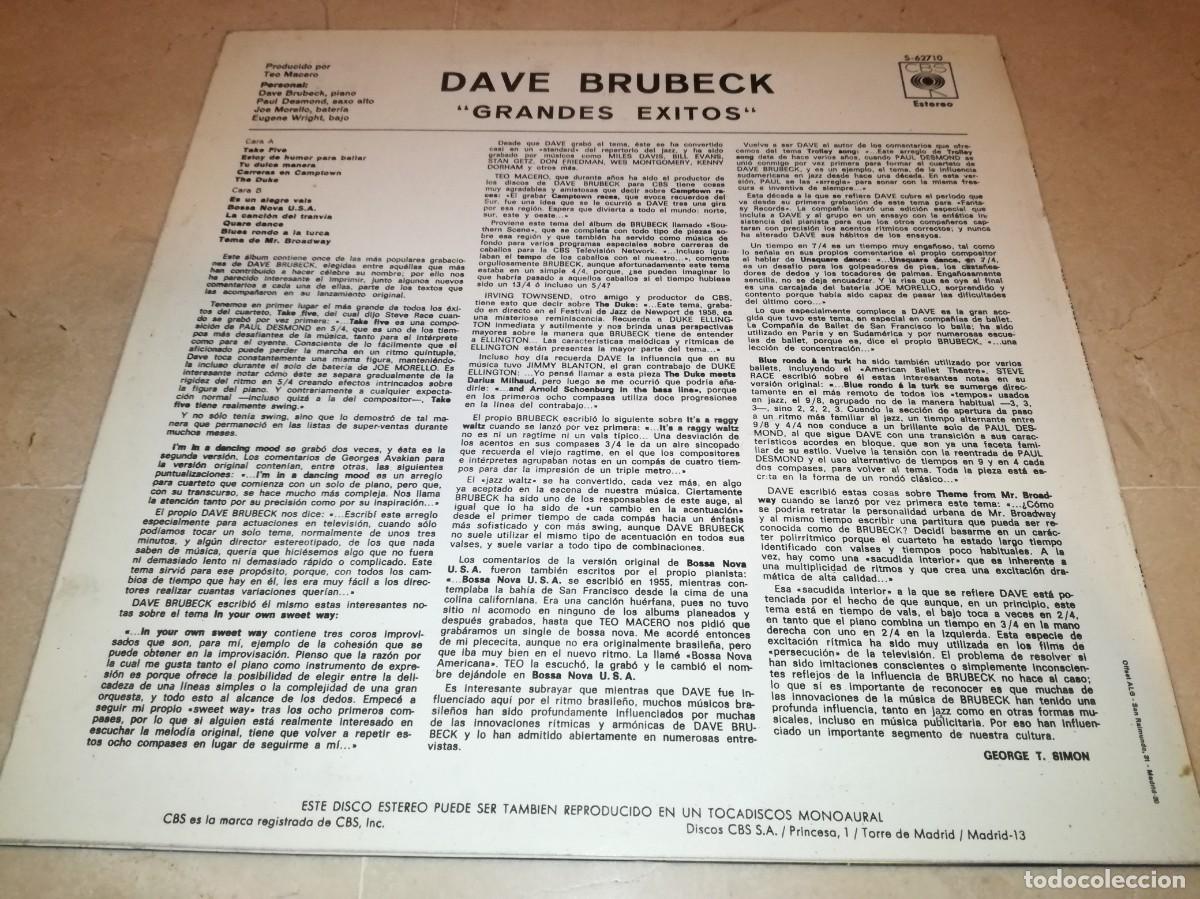 Discos de vinilo: DAVE BRUBECK&acute;S-GREATEST HITS-EDICION ESPA&Ntilde;OLA - Foto 2