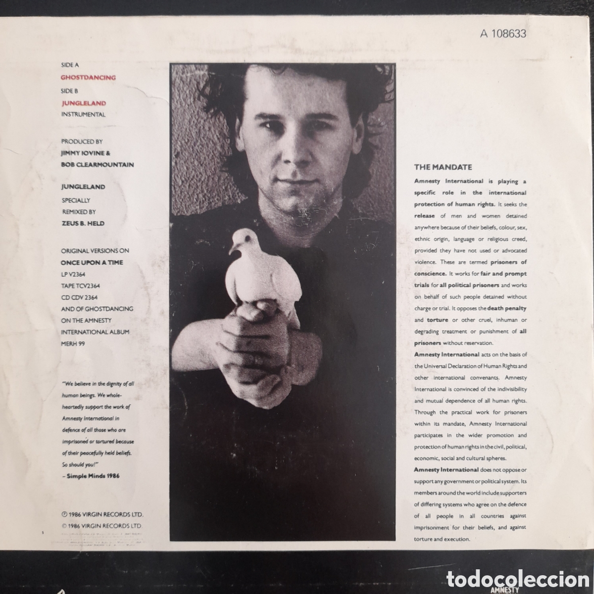 Discos de vinilo: Simple Minds &ndash; Ghostdancing. 1986, Espa&ntilde;a. Vinilo, 7&rdquo;, 45 RPM - Foto 2