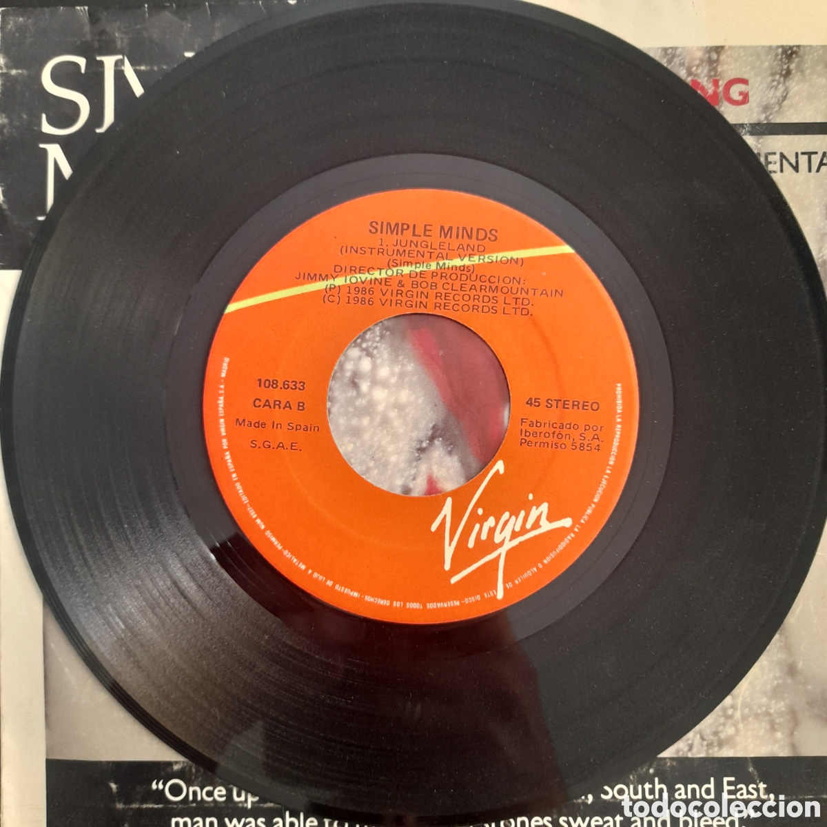Discos de vinilo: Simple Minds &ndash; Ghostdancing. 1986, Espa&ntilde;a. Vinilo, 7&rdquo;, 45 RPM - Foto 4