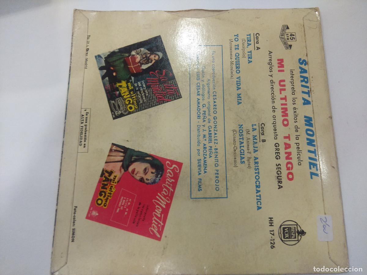 Discos de vinilo: SARITA MONTIEL/MI ULTIMO TANGO/SINGLE. - Foto 3