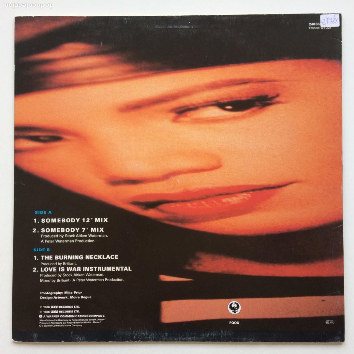 Discos de vinilo: Brilliant &lrm;&ndash; Somebody , Germany 1986 WEA Maxi - Foto 2