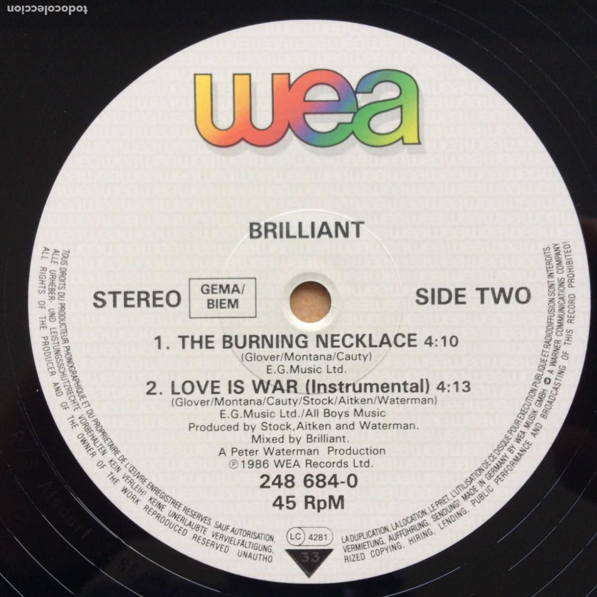 Discos de vinilo: Brilliant &lrm;&ndash; Somebody , Germany 1986 WEA Maxi - Foto 4