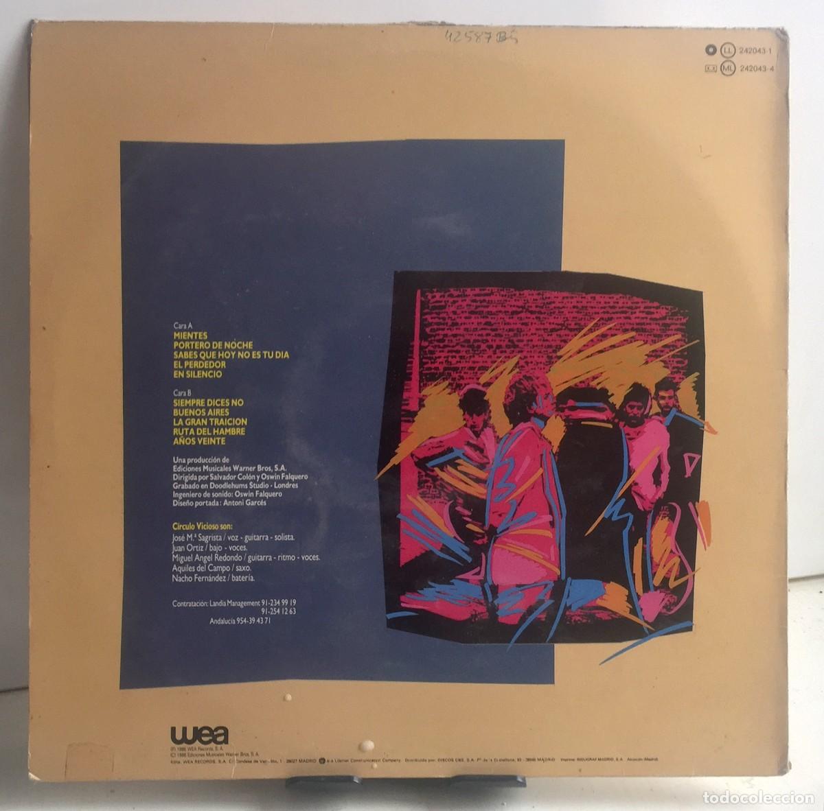 Discos de vinilo: C&iacute;rculo Vicioso - Portero De Noche - LP - Foto 2