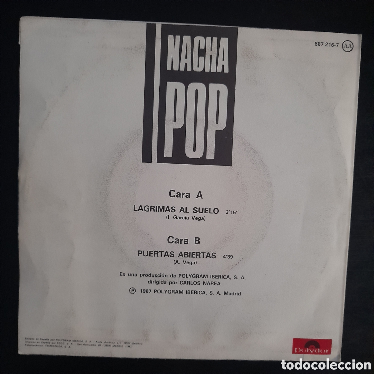 Discos de vinilo: Nacha Pop &ndash; L&aacute;grimas Al Suelo. 1987. Vinilo, 7&rdquo;, Single - Foto 2