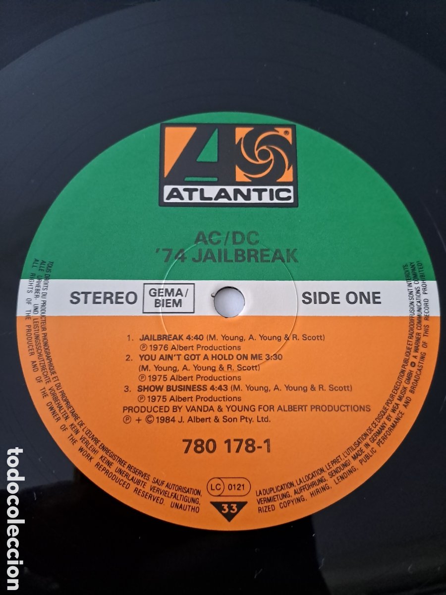 ac/dc – '74 jailbreak. atlantic – 780 178-1. vi - Comprar Discos LP Vinis  de música Pop - Rock - New Wave Internacional Anos 80 no todocoleccion