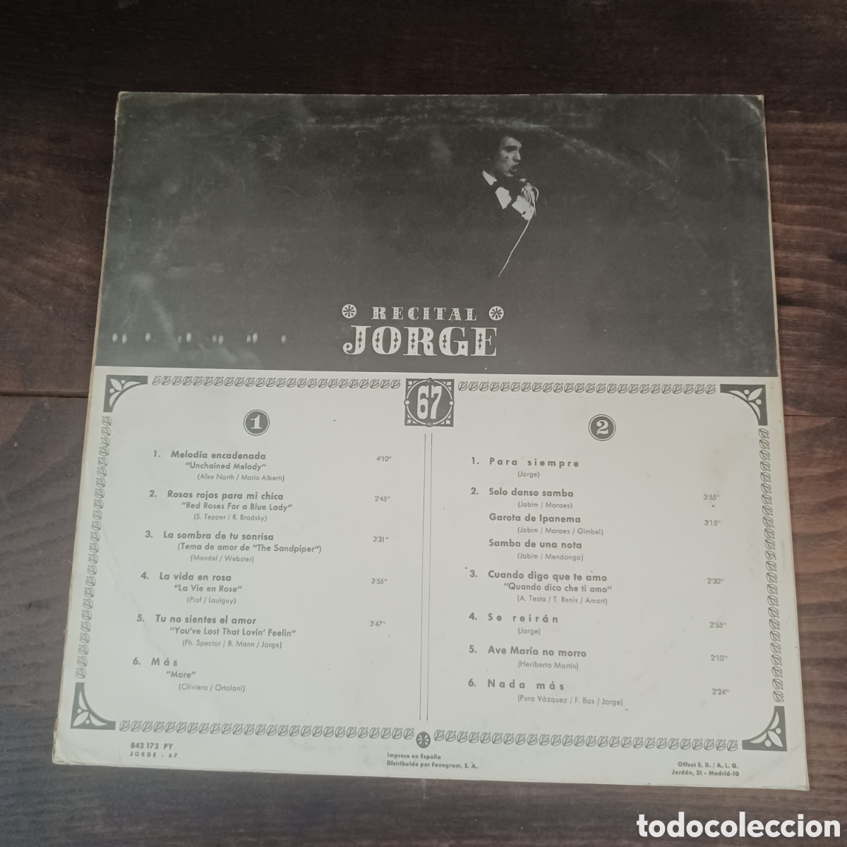 Discos de vinilo: RECITAL ( JORGE 67 ) LP. 1967 PHILIPS - Foto 2